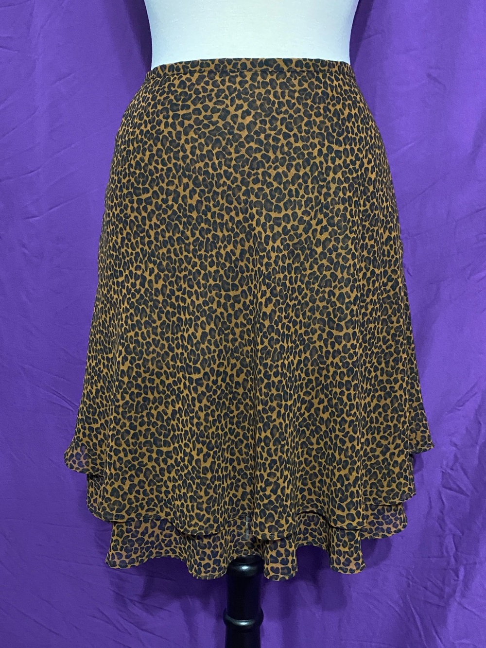 Vintage 90s Express Brown Leopard Print Circle Skirt. Size M.